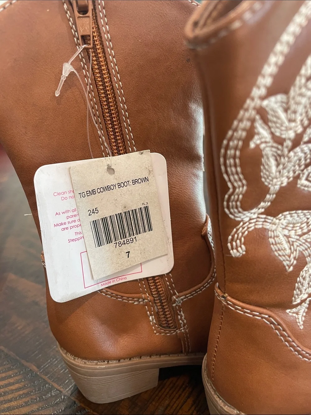 Kids Brown Western Embroidered Pull-On Boots